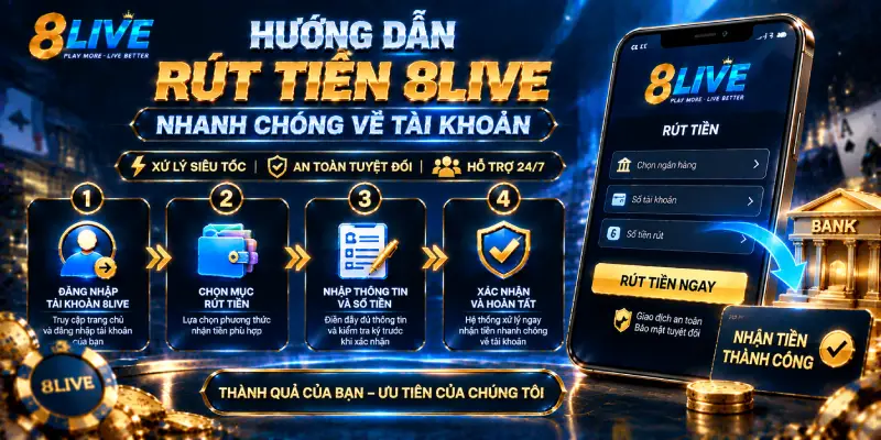 HƯỚNG DẪN RÚT TIỀN 8LIVE NHANH CHÓNG VỀ TÀI KHOẢN